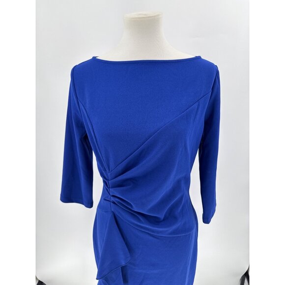 Royal Blue Vintage Ruffled Cocktail Dress With Side Drape, Size L - Picture 3 of 10